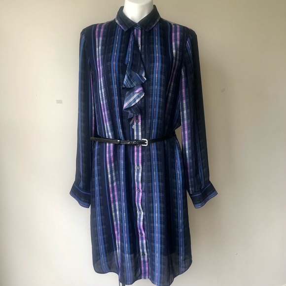 Banana Republic Ruffle Plaid Belted Shirt Dress, L - Picture 4 of 10